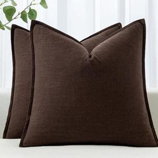 MIULEE Decorative Linen Pillow Covers 28x28 Inch Dark Brown Boho Farmhouse Neutral Winter Couch Throw Pillows for Bed Pack of 2 Accent Modern Pillowcase Sofa Livingroom Home Decor