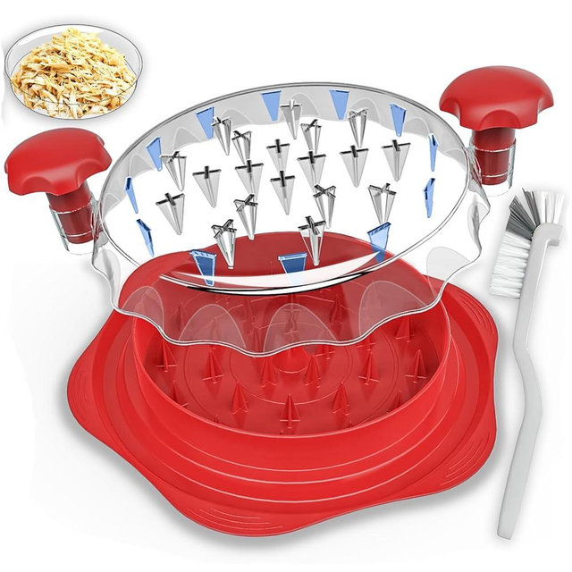 Chicken Shredder Tool Twist Large with Brush, 10" Pro Meat Shredder for Chicken Breast, Visible Food Shredder for Kitchen with Strong Non-Slip Design, Ergonomic Handle, BPA Free (Cherry Red)