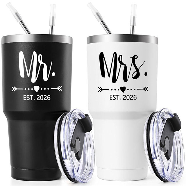 Lifecapido Mr and Mrs Gifts, Wedding Gifts for Couples 2026 Mr & Mrs 30oz Tumbler Set, His and Hers Engagement Gift for Couple Bride Groom(Black & White)