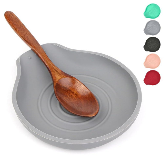 LOMILD 6.1" Large Spoon Rest for Stove Top, 1 Pack Silicone Spoon Rest for Kitchen Countertop Gray, Heat-Resistant Utensil Rest for Spatula, Tongs or Spoon