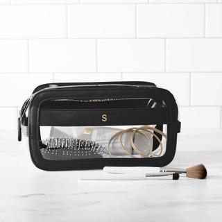 Personalized Black Large Vegan Leather Travel Cosmetic Case