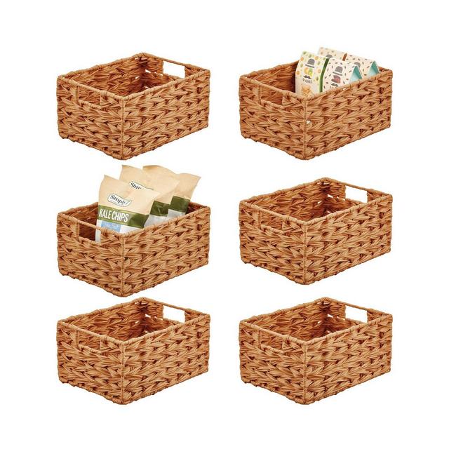 mDesign Woven Farmhouse Kitchen Pantry Food Storage Basket Box, Small - 6 Pack, Camel