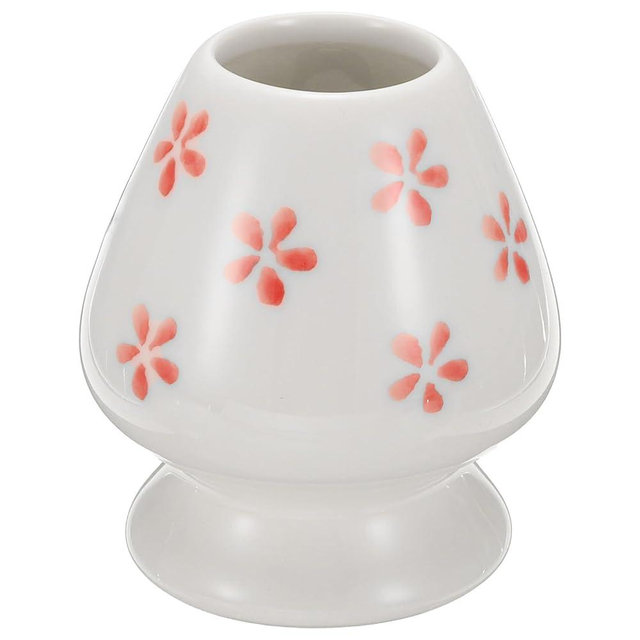 HARFINGTON Ceramic Chasen Stand 73mm Matcha Whisk Holder Teas Set Whisks Stand Traditional Matcha Tea Chasen Holder Tea Set Accessories for Tea Tasting, Cherry Blossoms White