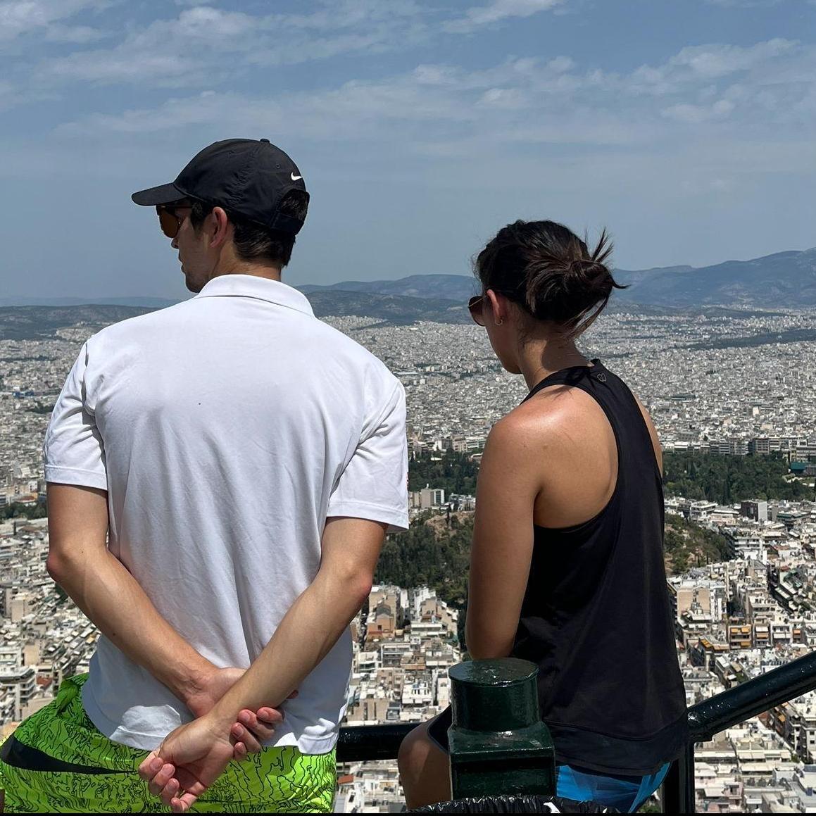We were enjoying the view of Athens after hiking up a large mountain