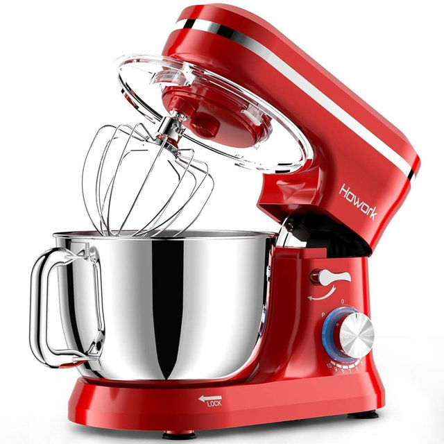 HOWORK Electric Stand Mixer,10+p Speeds With 6.5QT Stainless Steel Bowl,Dough Hook, Wire Whip & Beater,for Most Home Cooks,Bright Red