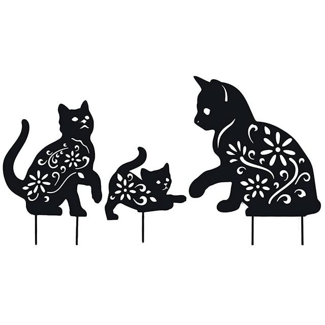 YEAHOME Metal Cat Garden Stakes - 3 Pack Black Cat Silhouette Stake Decorative for Yard, Garden Fall Decor - Animal Lawn Decorations Outdoor Decor, Cat Toys Gifts for Cat Lovers