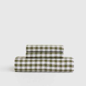European Linen Fitted Sheet Set - Queen - Olive Gingham