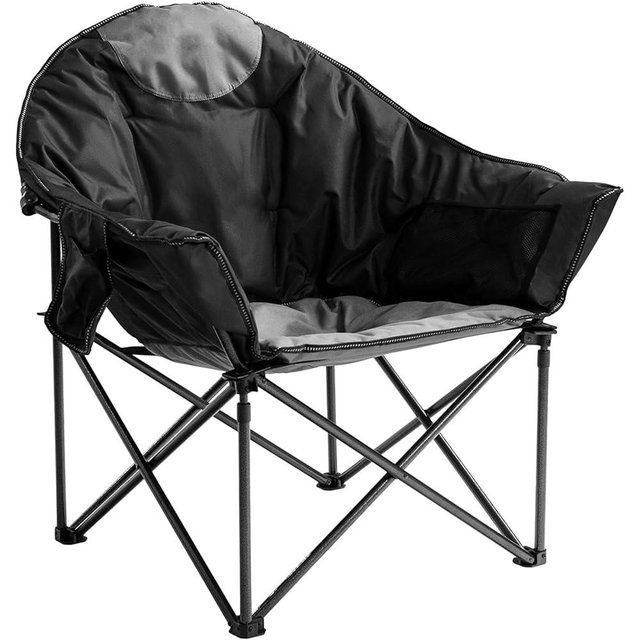 Foristrail Oversized Camping Chair with Cup Holder & Carry Bag - 500lbs Heavy Duty Moon Saucer Chair for Outdoor, Lawn, Sports, Patio - Padded Folding Sofa Chair, Black & Gray