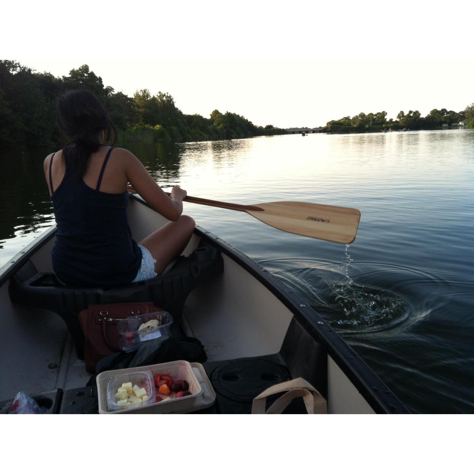 Canoeing on the Bayou and sharing a picnic dinner for our first date. July 29, 2014.
