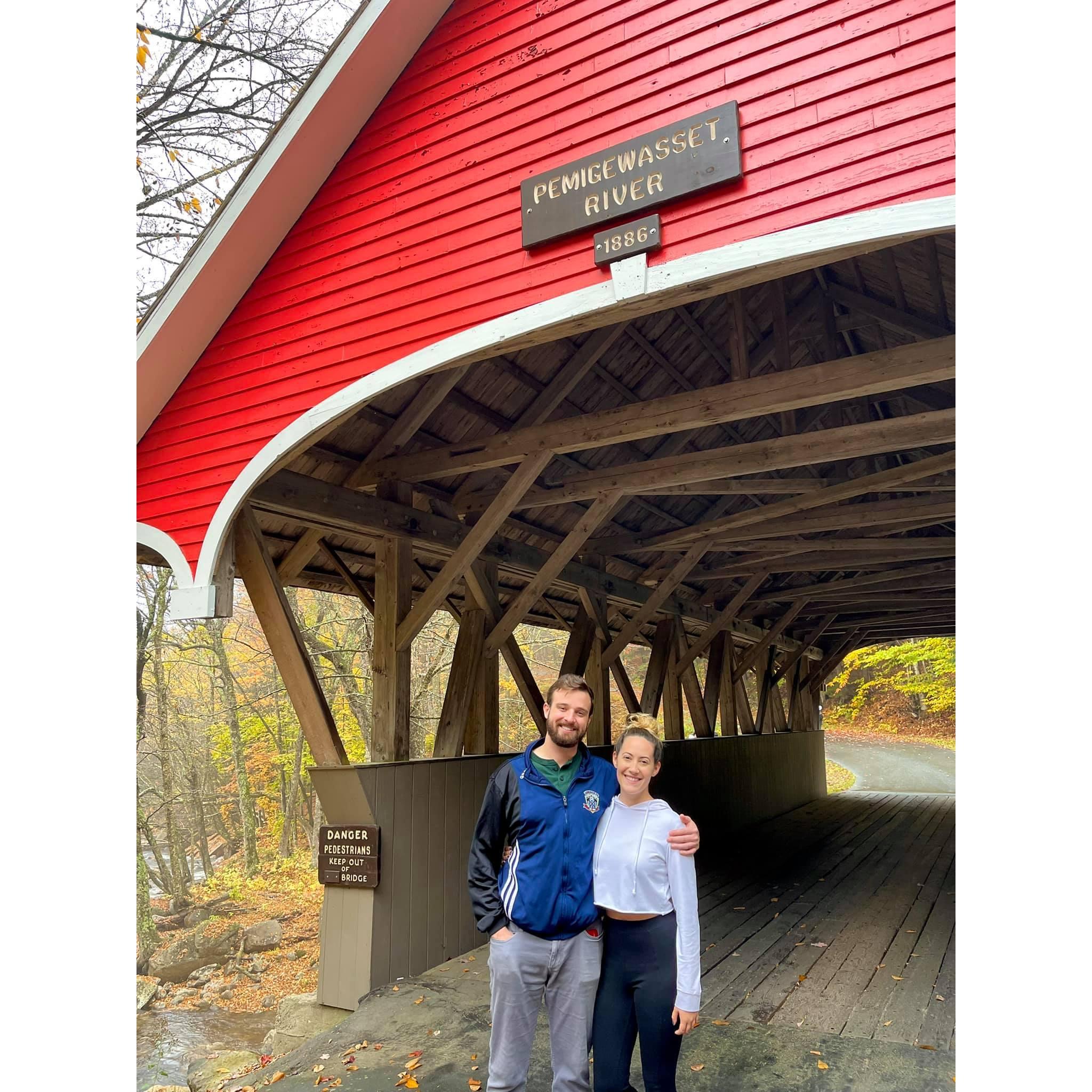 With a little planning, and the right chief of scheduling, Catt was finally able to bring Dean to her favorite spots down the Kangamangus highway in the White Mountains. -Flume Covered Bridge, 1871