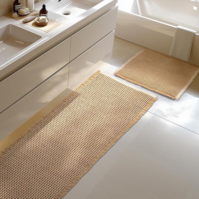 Furicher Large Waffle Bath Mat Set, Non Slip Bathroom Mat Set, Ultra Absorbent Bath Mats for Bathroom Decor, Extra Soft Floor Bathroom Rugs Sets 2 Piece, Washable Bath Rugs (20"×47" and 16"×24")