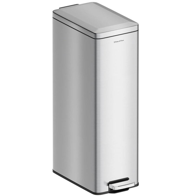 SolaceCove 8 gallon/30L Slim Stainless Steel Garbage Can with Soft Close lid for Small Spaces，Pedal Fingerprint Proof Trash Bin with Removable Inner Bucket for Kitchen