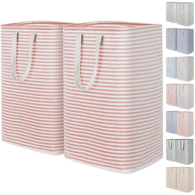 Lifewit 2 Pack Laundry Hamper Large Collapsible Laundry Baskets, Freestanding Waterproof Clothes Hamper with Easy Carry Handles in Laundry Room Bedroom Bathroom College Dorm, Pink, 2 x 80L