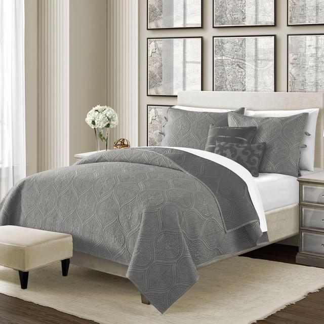 Camber 5-Piece Reversible King Quilt Set in Grey