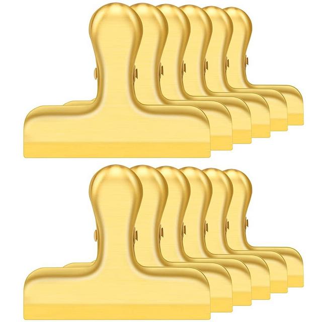 12 Pack Gold Chip Clips, Bag Clips for Food, Chip Clips Bag Clips Food Clips, Stainless Steel Bag Clips for Food Packages, Heavy Duty Kitchen Snack Bag Clips