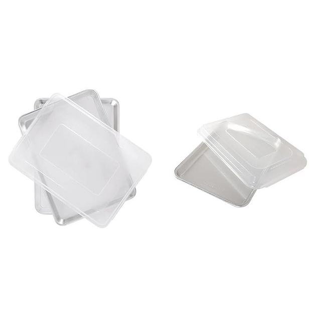 Nordic Ware Naturals Two Half Sheets with Lid Set, 3-Pieces and Natural Aluminum Commercial Baker's Quarter Sheet with Lid