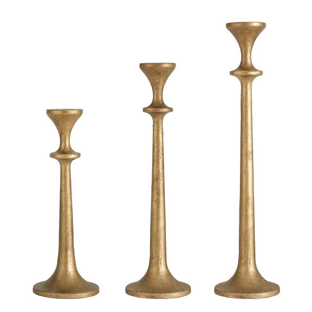 Taper Candle Holders Set of 3 - Short, Medium, Tall Metal Candle Sticks for Dining Table, Home Decor, Wedding Centerpiece Elegant Gift for Hosts, Homeowners & Event Planners (Antique Brass)