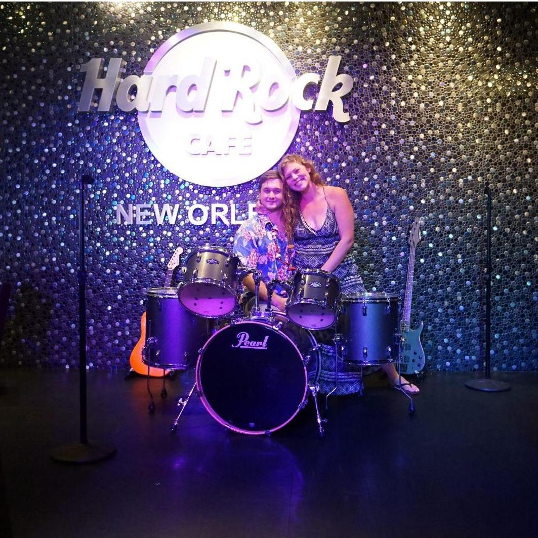 Hunter collects all things "Hard Rock". Dozens of shot glasses displayed!