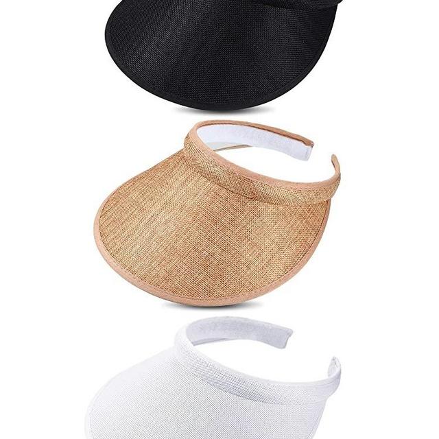 Syhood 3 Pieces Sun Visor Hats Summer Wide Brim Clip on Beach Adjustable Large Brim Cap Golf Hat for Women