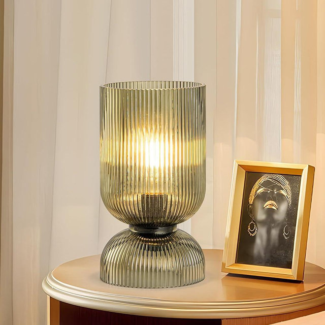 Gmrhndy Modern Table Lamp,Glass Mid Century Lamp with Green Glass Shade, Bedside Lamp with On/Off Switch, Minimalist Nightstand Lamp for Bedroom, Living Room, Office (Bulb not Included)