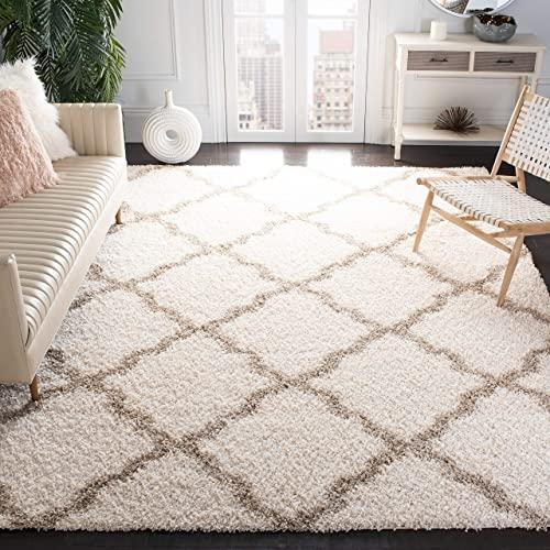 Safavieh Dallas Shag Collection SGD257B Trellis 1.5-inch Thick Area Rug, 6' x 9', Ivory / Beige