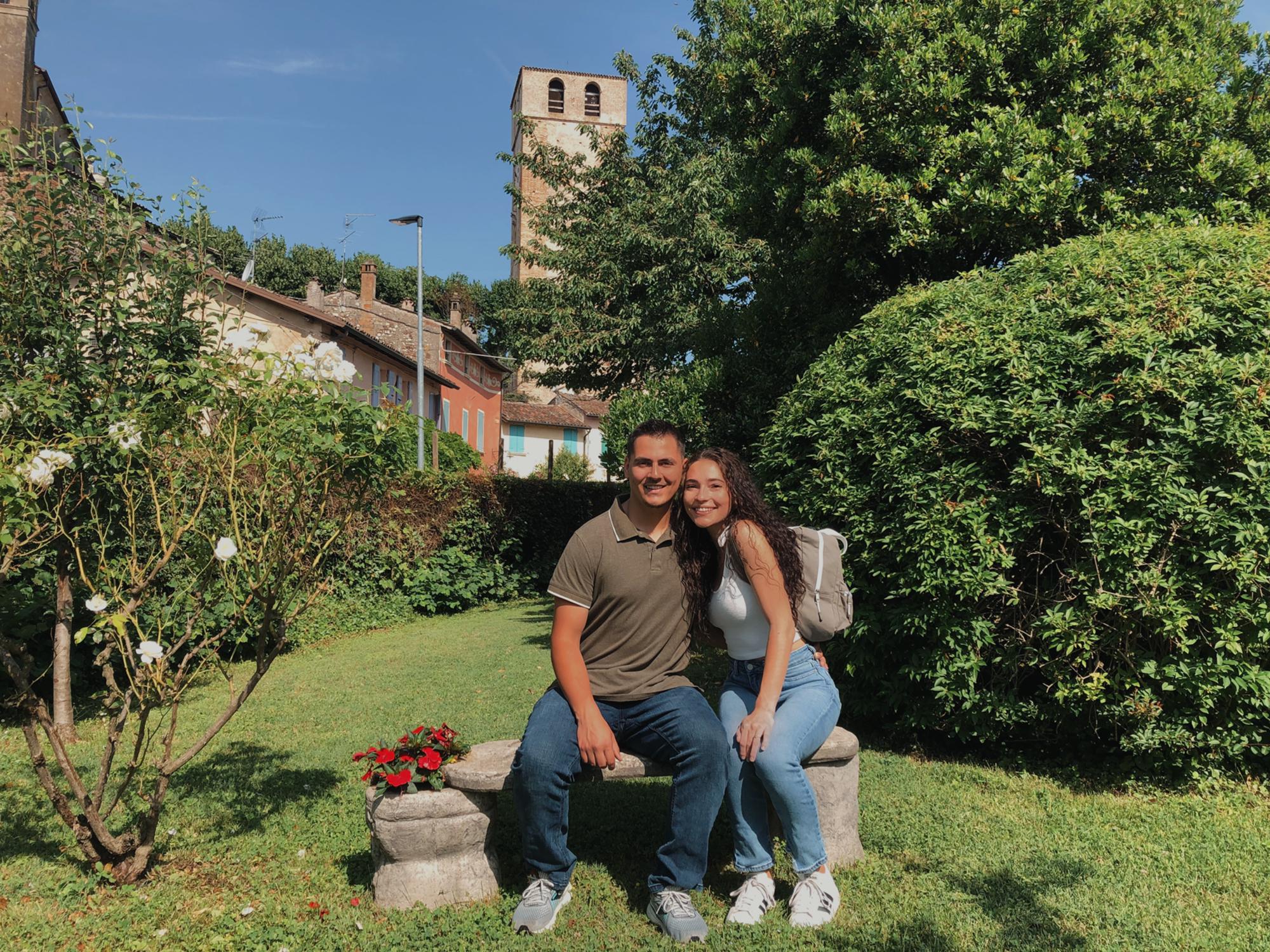 in the backyard of his grandparents home in Italy