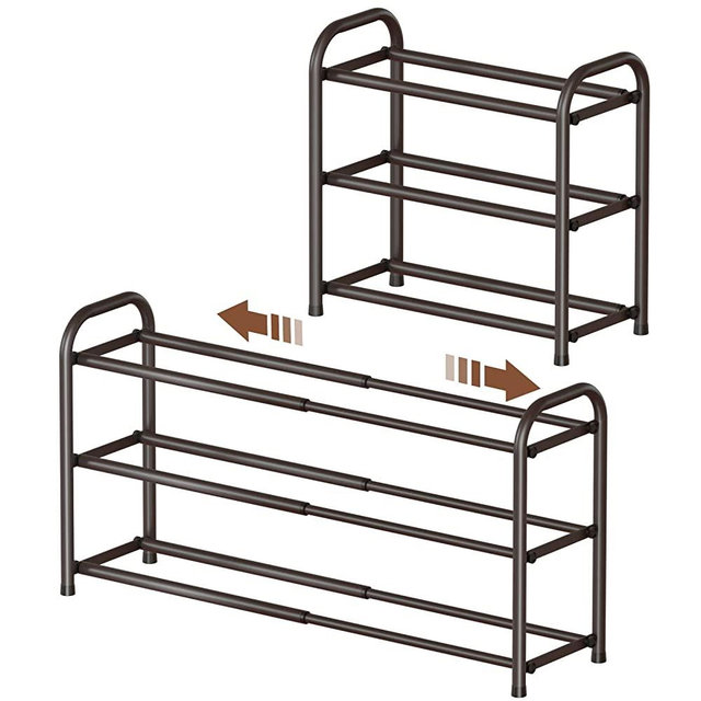 Gonfoam 3-Tier Expandable Shoe Rack,Adjustable Shoe Shelf Storage Organizer Heavy Duty Metal Free Standing Shoe Rack for Entryway Closet Doorway (Bronze)