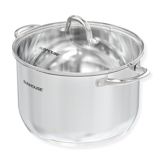 Sunhouse Stainless Steel Stock Pot - 11 Quart Heavy-Duty Induction Cooking Pot with Visible Lid for Pasta, Soup, Spaghetti - Nonstick Thick-Bottom Deep Stockpot for Canning, Boiling, and Simmering