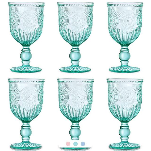 Green Glassware set of 6 green wine glasses in blue pink or green colored wine glasses or glass goblet, green drinking glasses for water goblets or colorful wine glasses or lovers of vintage glassware