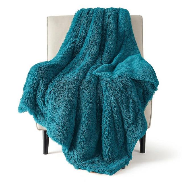 Bedsure Fuzzy Sherpa Faux Fur Twin Blanket Teal Cozy Gifts for Women Men, Soft Fleece Plush Warm Minky Thick Blanket Twin Size for Bed, Couch, Room Decor Dorm Essentials Teal Decor Gifts, 60x80
