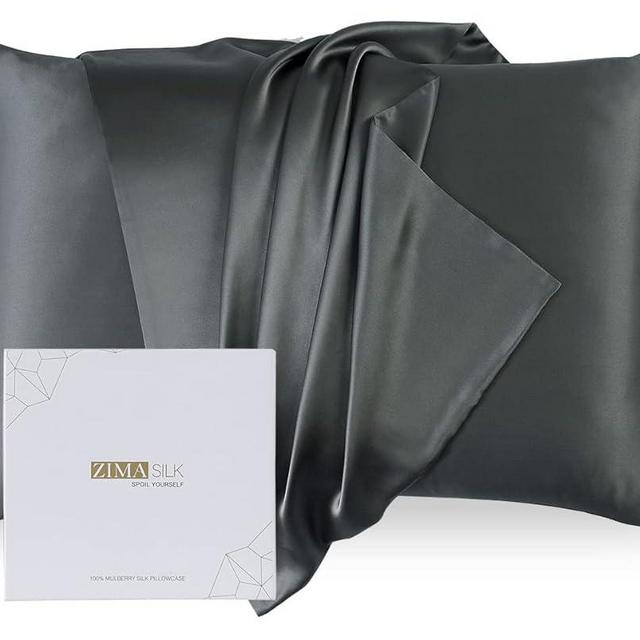 ZIMASILK Upgraded 100% Pure Mulberry Silk Pillowcase for Hair and Skin Silk Pillow Cases with Reinforced Hidden Zipper, More Soft & Durable Grade 6A Silk, Gift Box 1Pc (Queen 20"x30", Charcoal)