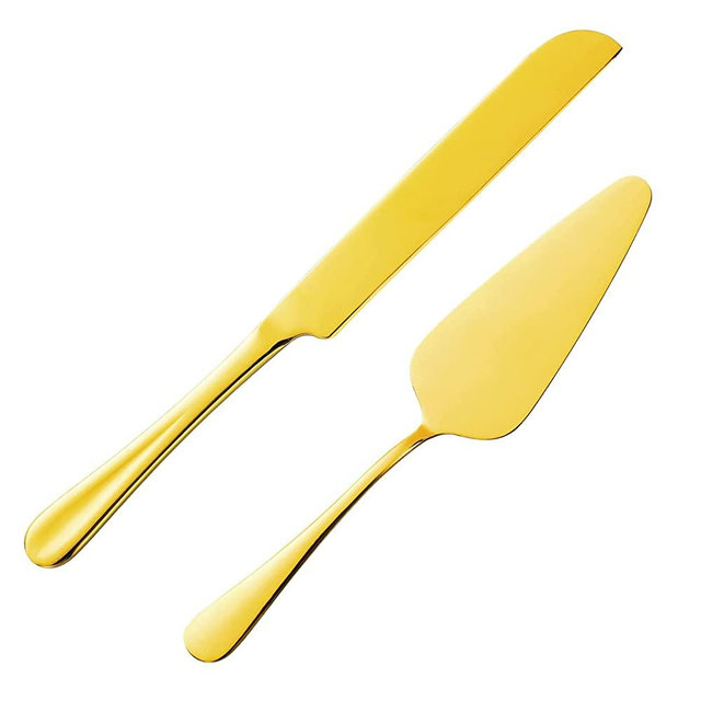 ERVILO Gold Cake Serving Set, Gold Cake Pie Pastry Servers, Stainless steel Cake Knife and Server Set Perfect For Birthday, Wedding, Parties and Events