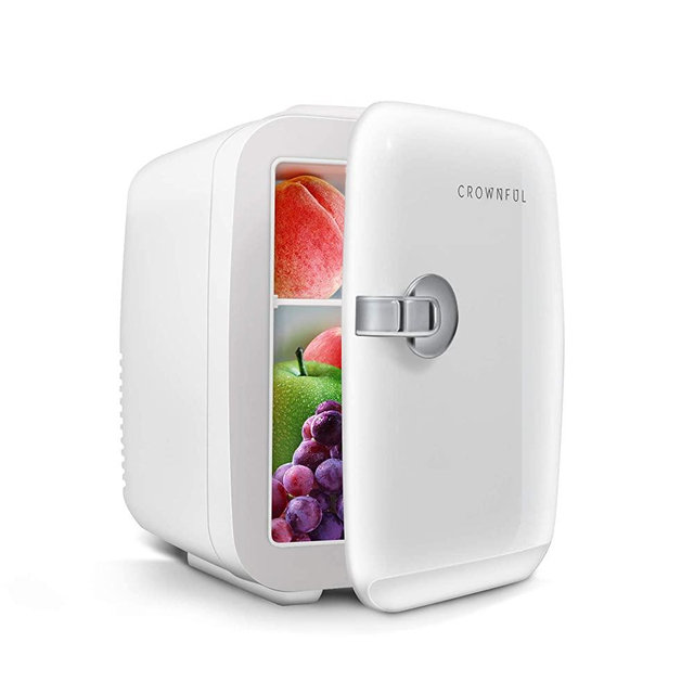 CROWNFUL Mini Fridge, 4 Liter/6 Can Portable Cooler and Warmer Personal Fridge for Skin Care, Cosmetics, Food,Great for Bedroom, Office, Car, Dorm, ETL Listed (White)