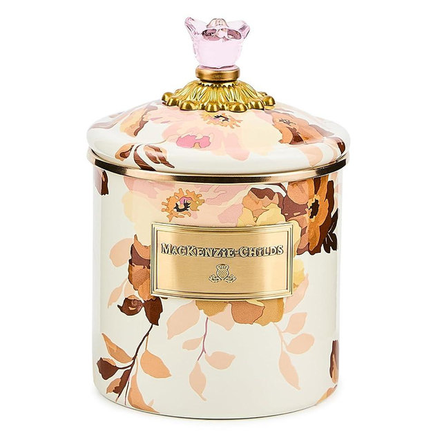 MACKENZIE-CHILDS Enamel Canister, Kitchen Storage Container with Lid, Small, Wild Rose White