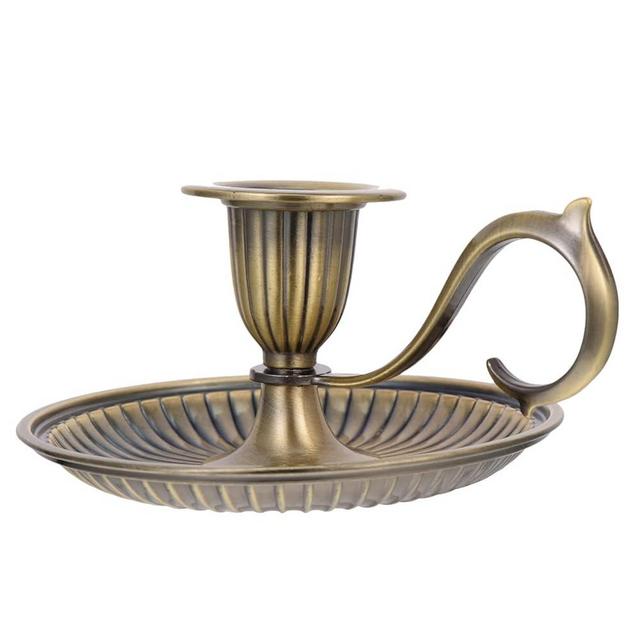 HOMSFOU Retro Handheld Candlestick Holder Vintage Taper Candle Stick Holder European Style Candle Stand Table Candlelight Stand for Party Wedding Christmas Table Home Decor Bronze