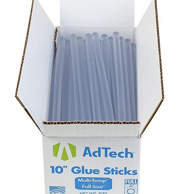 AdTech 10 inch Hot Sticks Full-Size Multi-Temp 5-lb BOX All-Purpose Glue Sticks-7/16 X10 5lb, 5 POUND, Clear