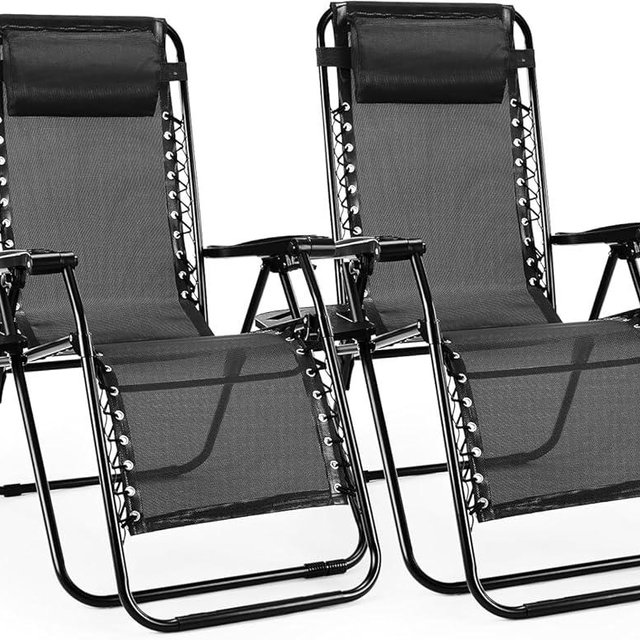 Alpen Zero Gravity Lounge Chair Set of 2, Patio Chair Folding Lounge Chairs for Outside, Portable Camping Chairs with Pillow and Cup Holder, Outdoor Recliner for Beach Outdoor Camping, Black