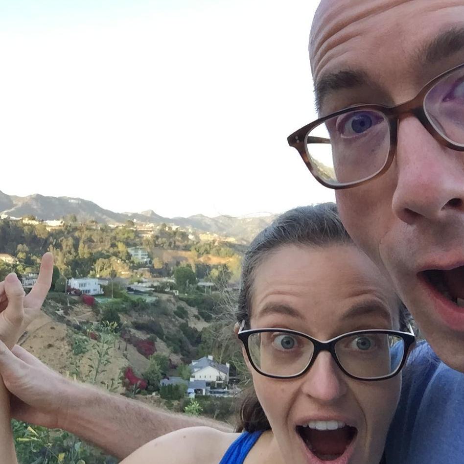 Pointing at the Tiny Hollywood Sign, Runyon Canyon, Los Angeles