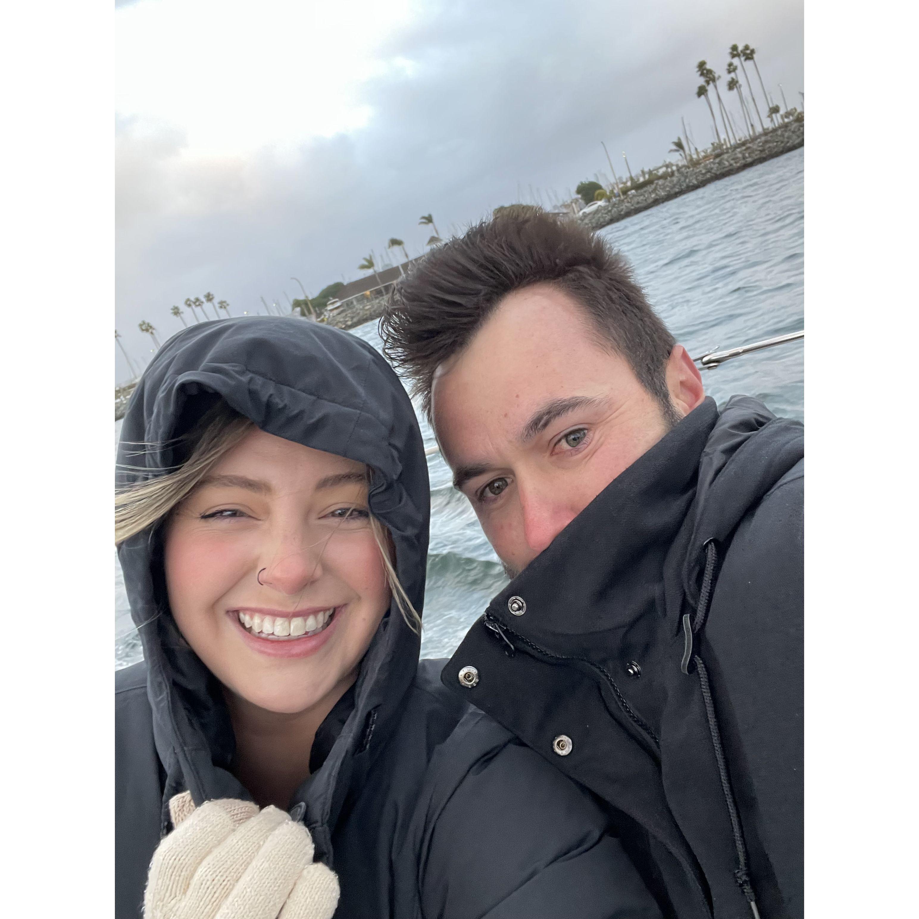 Our very windy and rainy sail boat cruise in San Diego for Valentine's Day