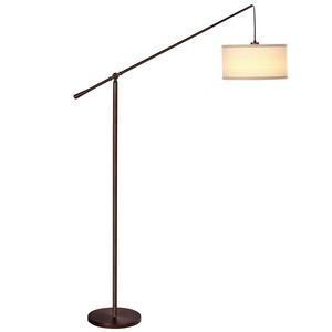 Brightech Hudson 2nd Gen Pendant Floor Lamp – Classic Elevated Crane Arc Floor Lamp with Linen-Textured Hanging Lamp Shade- Tall, Industrial, Uplight Lamp for Living Room - Oil Brushed Bronze