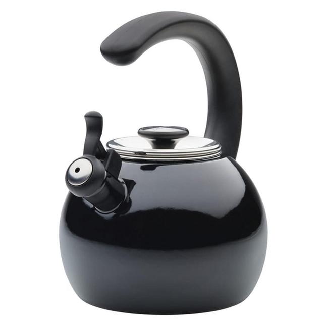 Circulon Enamel on Steel Whistling Teakettle/Teapot With Flip-Up Spout, 2 Quart - Black