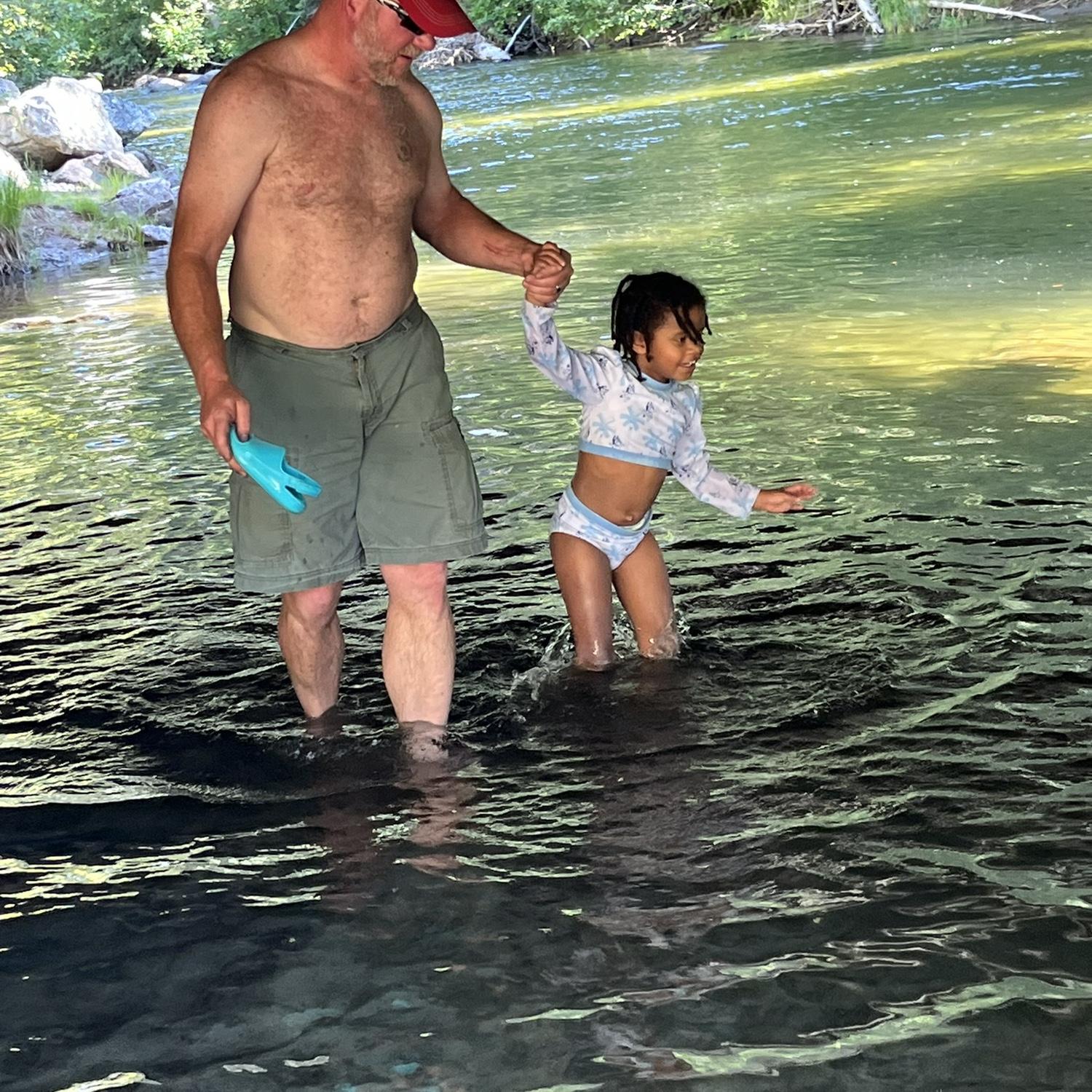 Sevyn and papa in the river
