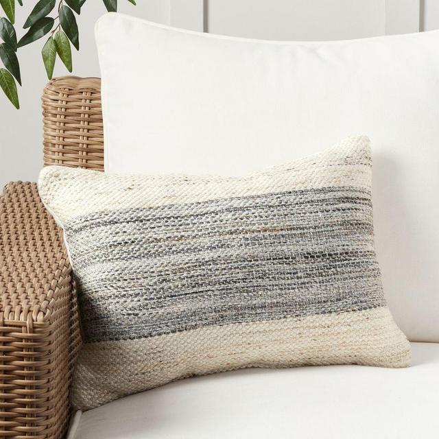 Carlow Textured Indoor/Outdoor Lumbar Pillow, 14 x 20", Gray
