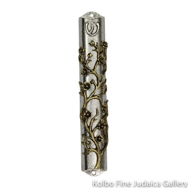 Mezuzah, Bonsai Tree Design with Gold and Silver Plate Over Pewter