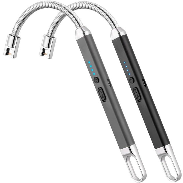 MEIRUBY 2 Pack Lighter Electric Candle Lighter Birthday Gifts for Women Mom Wife Men, Long Electronic Rechargeable USB Lighter Arc Windproof Flameless Lighters for Candle Camping BBQ Black Gray