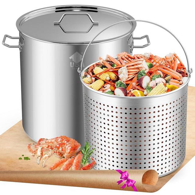ARC 100 QT Large Crawfish Seafood Boil Pot with Basket and 2 Brown-paper Table Covers, Stainless Steel Stock Pot with Strainer, Outdoor Cooking Pot for Lobster, Crab, and Shrimp, 24 Gallon Pot