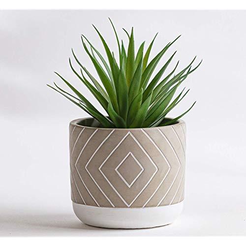 Kurrajong Farmhouse 8" x 4.5" Artificial Green Plant in Gray Cement Pot, Beautiful Feaux Plant, Soft Realistic Fake Plant, Artificial Plants, Artificial Succulent Plants Potted, Medium Fake Plants