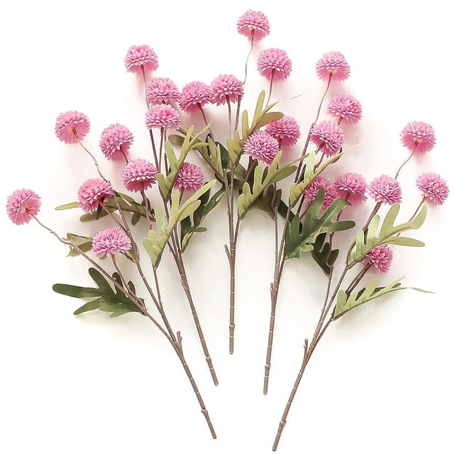 Floroom 5pcs Faux Silk Pompon Mum Artificial Flowers, Bulk Fake Mini Chrysanthemums with Stems for DIY Bouquet Centerpieces Wedding Fillers Arrangements Shower Decorations, Fuchsia Pink