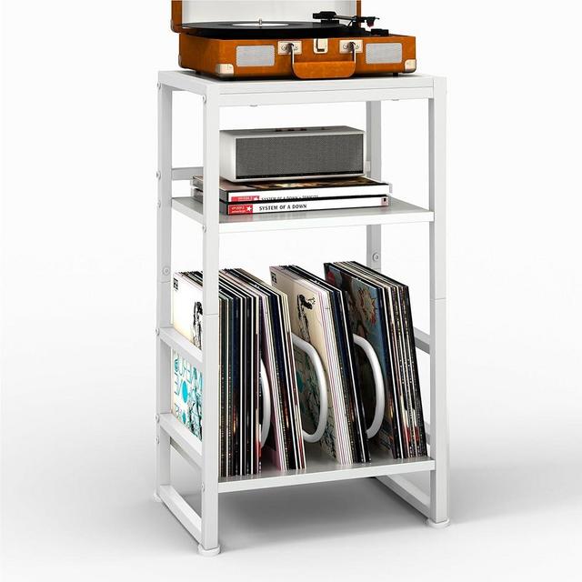 ZEXVIDA 3-Tier Vinyl Record Player Stand, End Table for Album Storage, 28" H Record Player Stand with Storage Up to 120 Albums, Side Table for Living Room Bedroom