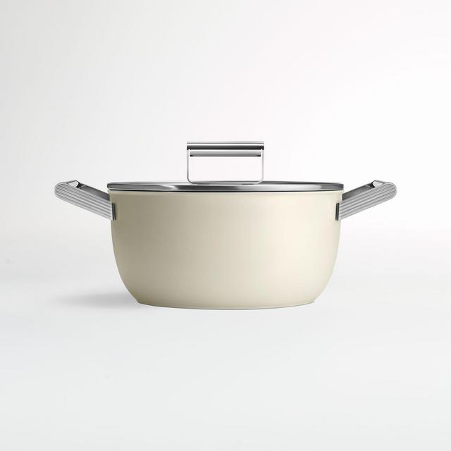 Smeg 5-Qt. Cream Non-Stick Casserole with Lid